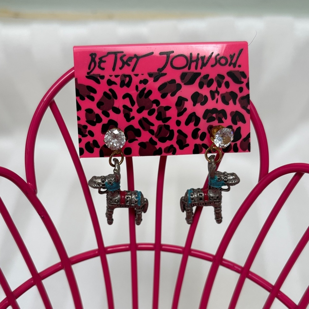 Betsey Johnson Silver and Blue Donkey Earrings